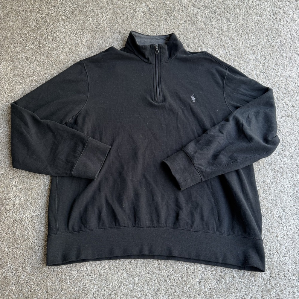Polo Ralph Lauren Sweatshirt Mens Large Black Performance 1/4 Zip Mock Neck Logo